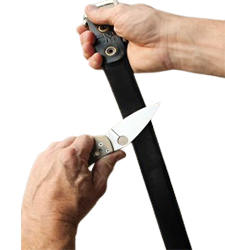 Sharpening Pocket Knife with a Leather Belt
